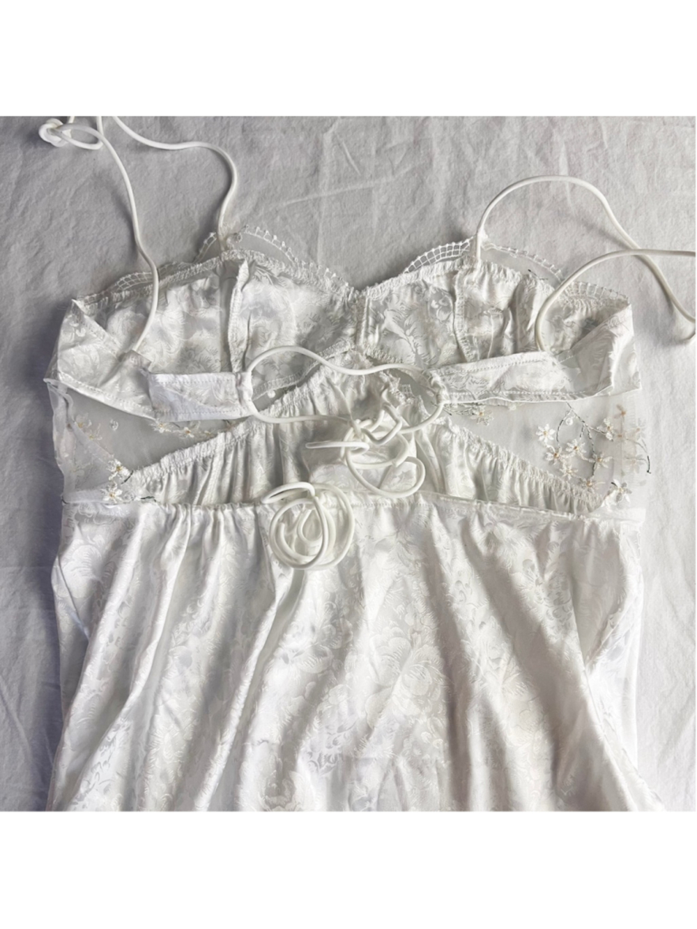 White Slip Dress Lingerie Floral Embroidery Lace Bow M/L Fairy Coquette Bridal - Picture 7 of 11